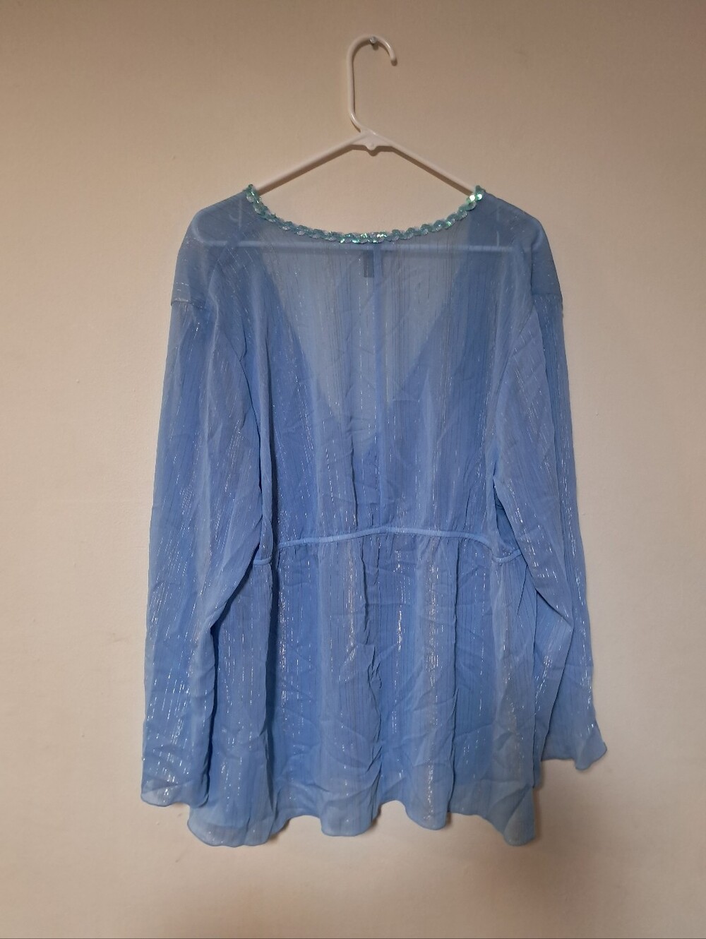 Studio 1940 Vintage Y2K Light Blue Sheer Long-Sleeve Tunic Blouse Plus 22-24W.